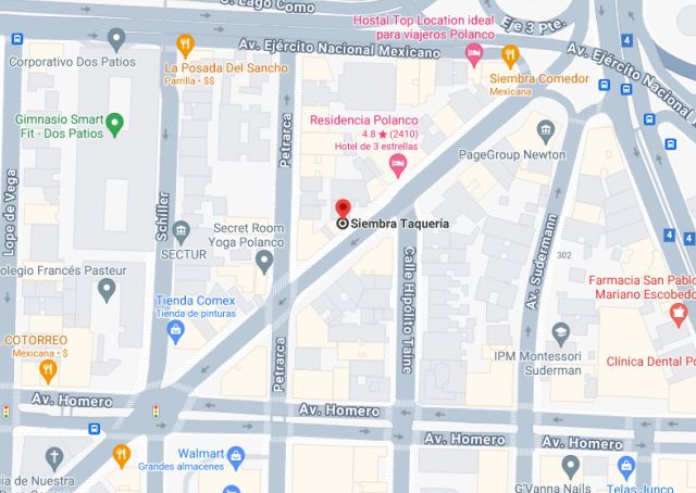 Screenshot of Siembra Tauqería's address marked on Google Maps